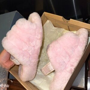 UGG Soft Pink Fluffy Slides